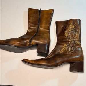 Caiman Embroidered Brown Leather Boots Size 41 or 10